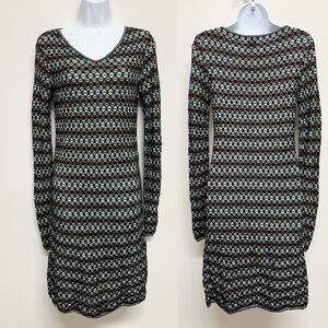 M by Missoni Womens Black Multicolor Knitted Long Sleeve Knee Length Dress XS/S